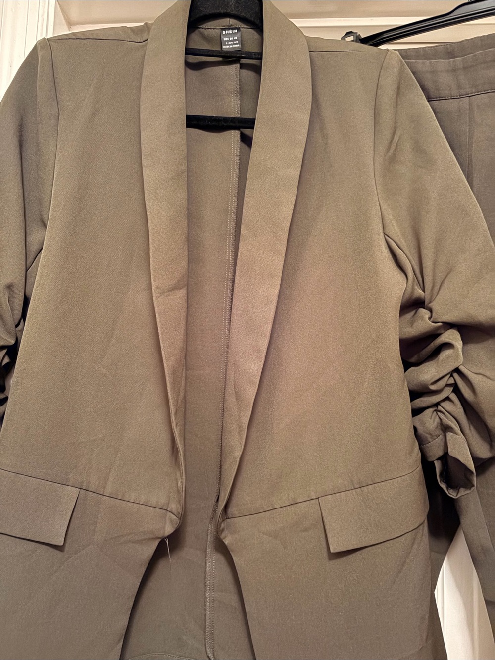 Olive Ruched-Sleeve Open Blazer Jacket - Women